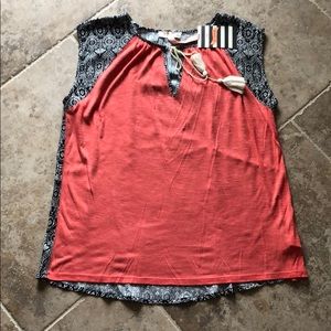 Red/coral b&w back Sleeveless boho top